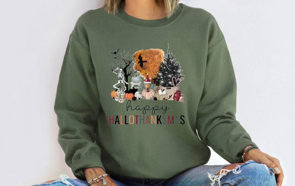 Happy Hallowthanksmas crewneck sweatshirt
