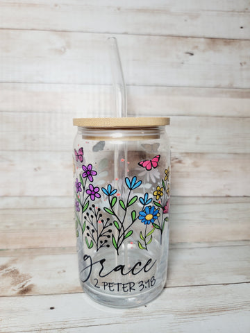 Grow in grace. Peter 3:18 glass tumbler